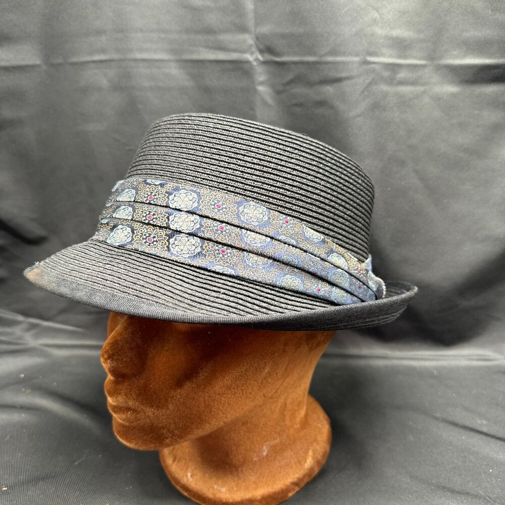 Vintage Hats in the Belfry Maxx Black Toyo Straw Fedora Hat L/XL